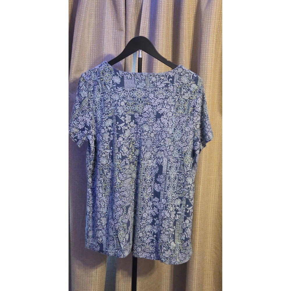 J.Jill Pima‎ Slub-Knit V-Neck Floral Print Blouse Women's Size Large Multicolor - Picture 3 of 7